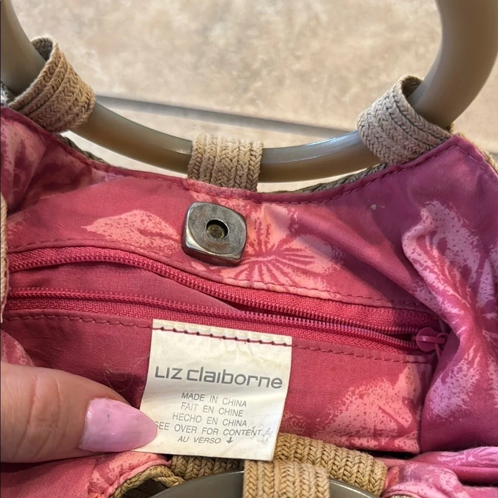 Liz Claiborne Tan and Gray Tote with Circular Handles